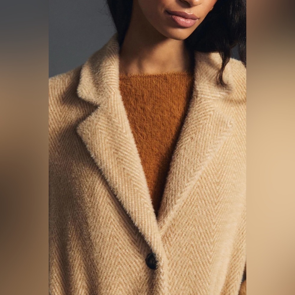 New Anthropologie Sanctuary Hometown Fuzzy Knit Coat Light Sand - Picture 5 of 12